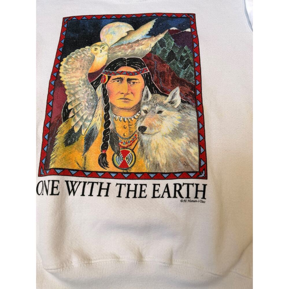 Vintage 90s Human-I-Tees Native Earth Graphic Crewneck Sweatshirt Size Youth L